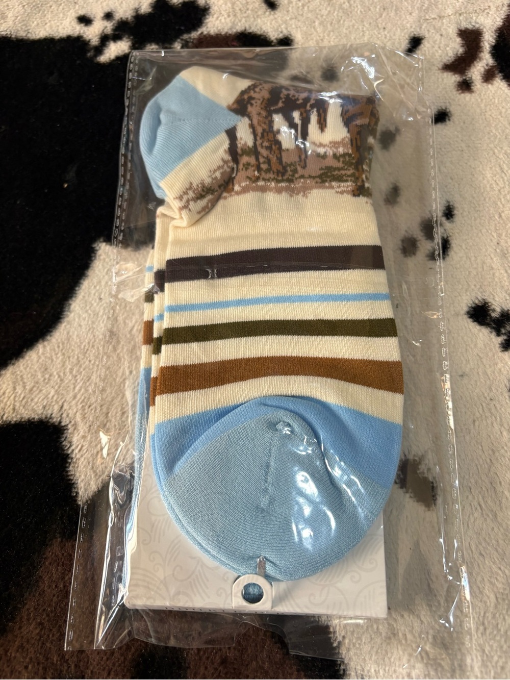 Double D Ranch Light Blue Striped Ranch Scene Socks - Picture 4 of 4